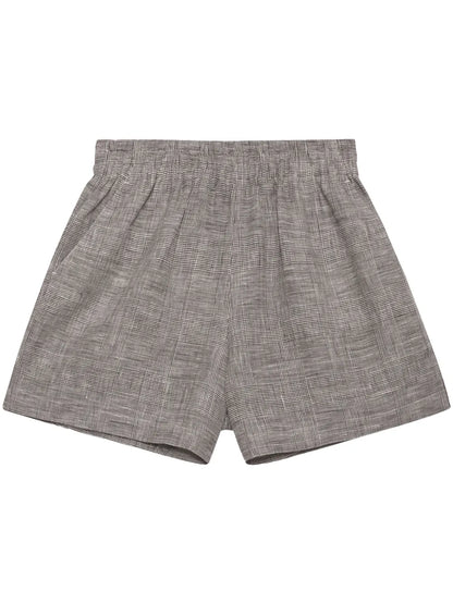 Check-Print Linen Shorts