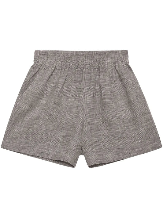 Check-Print Linen Shorts