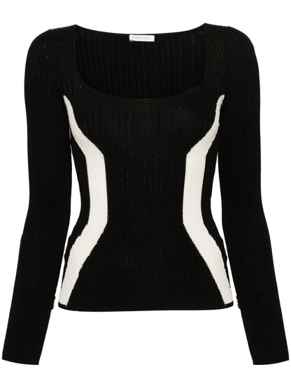 Ribbed Square-Neck Jumper