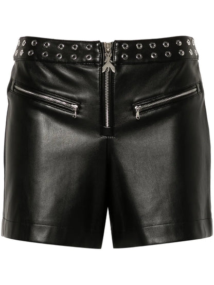 Eyelet-Detail Faux-Leather Shorts