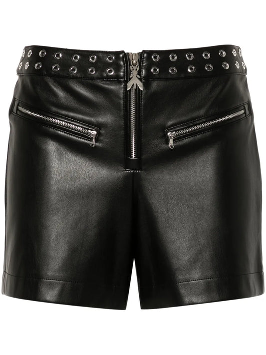 Eyelet-Detail Faux-Leather Shorts