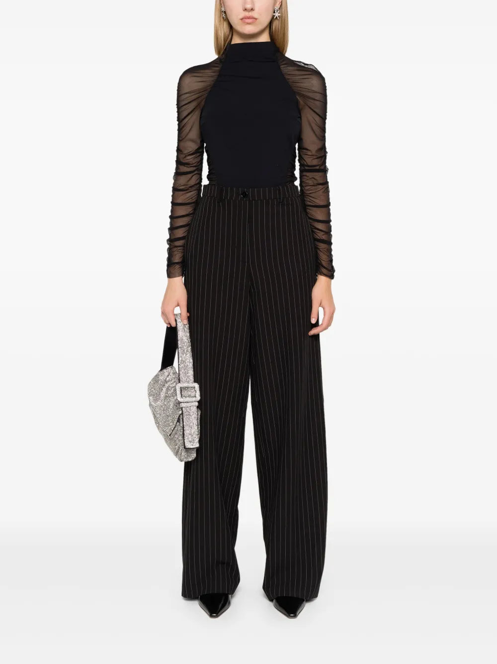 Pinstriped Pleated Straight Trousers