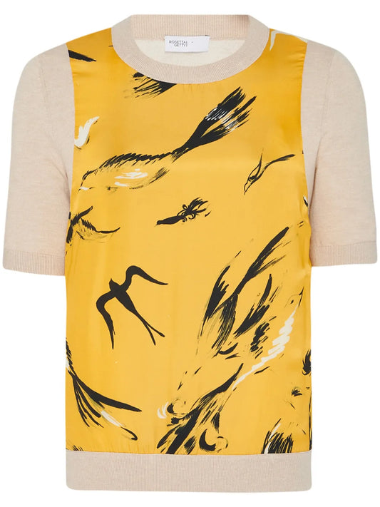 Graphic-Print Fine-Knit Top