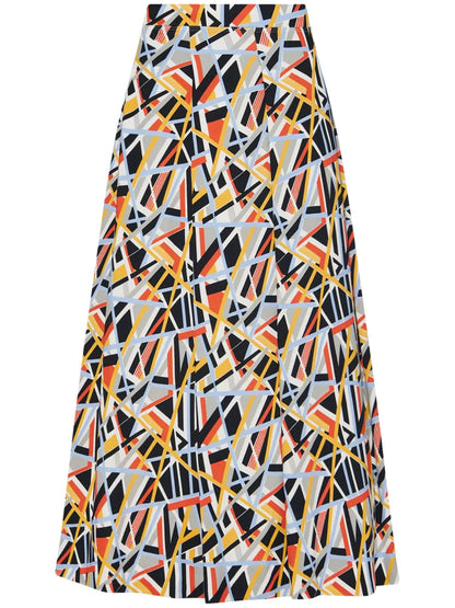 Abstract-Print Pleat-Detail Maxi Skirt