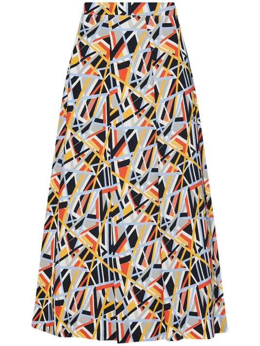 Abstract-Print Pleat-Detail Maxi Skirt