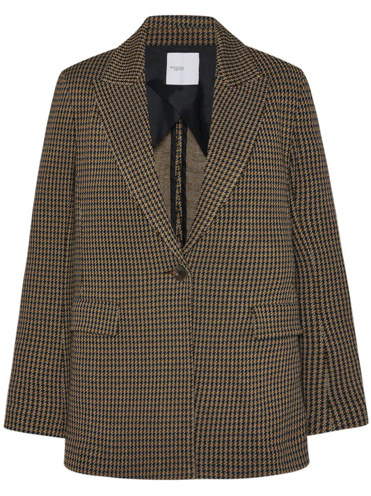 Houndstooth-Pattern Peak-Lapels Blazer