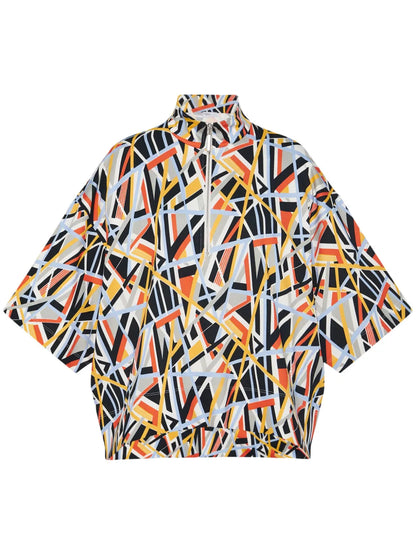 Abstract-Print Mock-Neck Polo Shirt