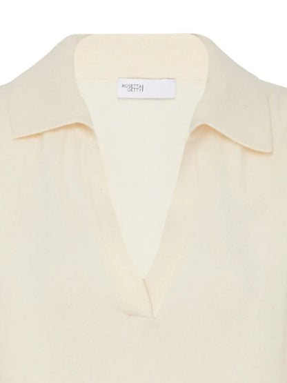 Open-Neck Knitted Polo Top