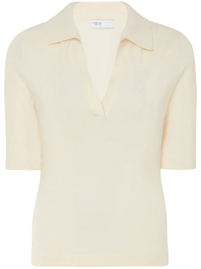 Open-Neck Knitted Polo Top