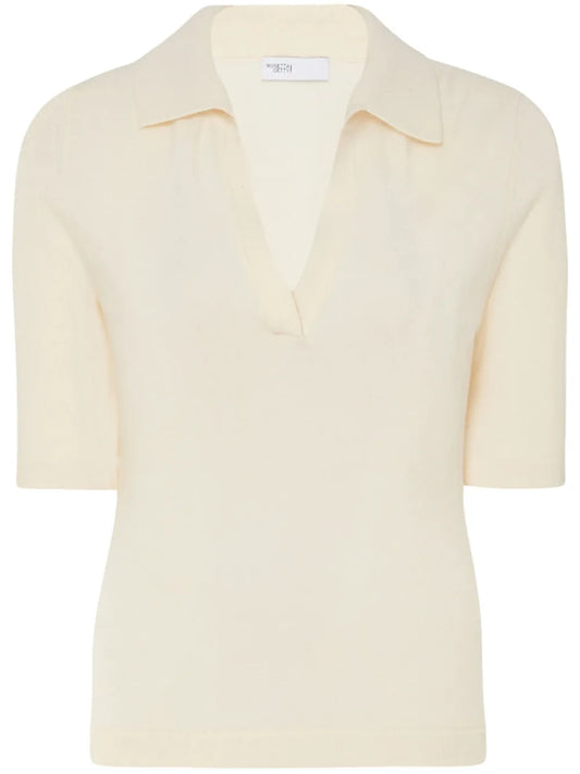 Open-Neck Knitted Polo Top