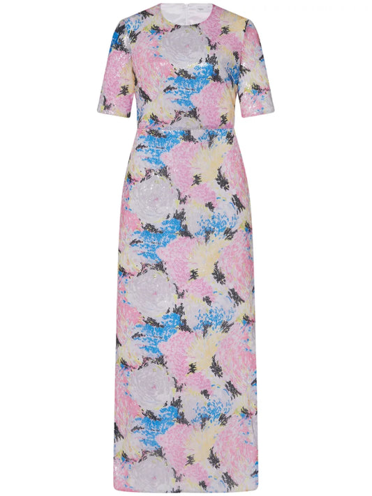 Floral-Motif Sequinned Maxi Dress
