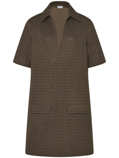 Polo-Collar Houndstooth Minidress