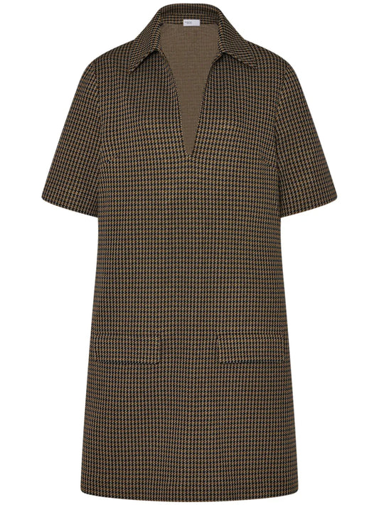 Polo-Collar Houndstooth Minidress