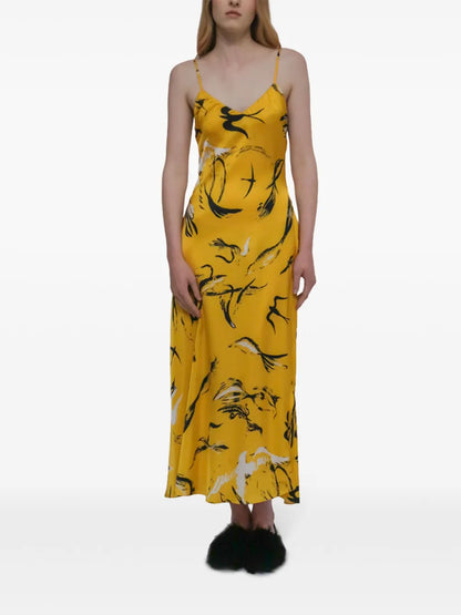 Painted Birds-Print Slip Dress