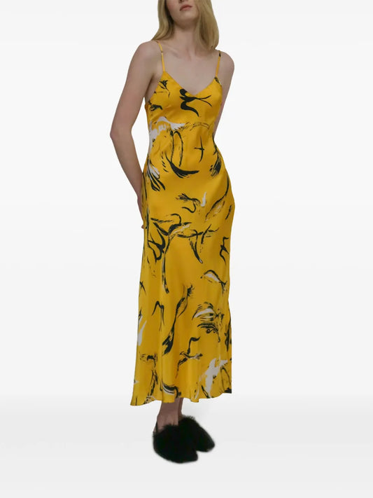 Painted Birds-Print Slip Dress