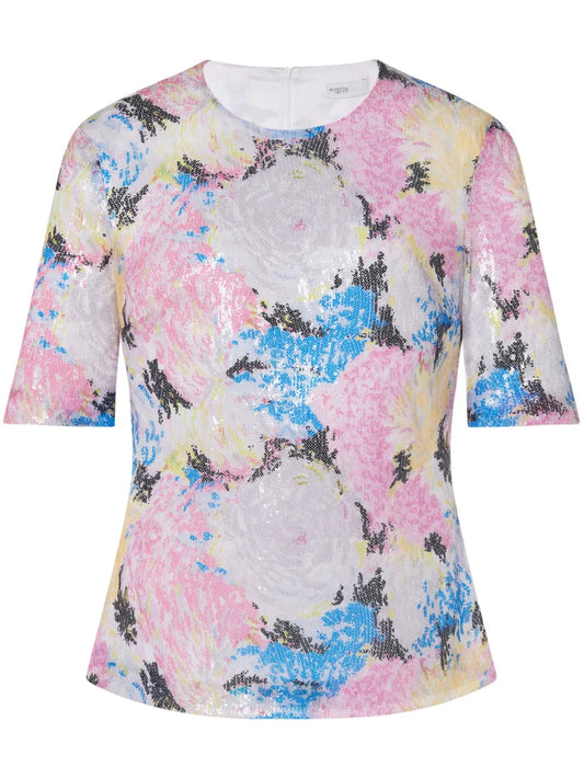 Floral-Print Sequin-Embellished T-Shirt
