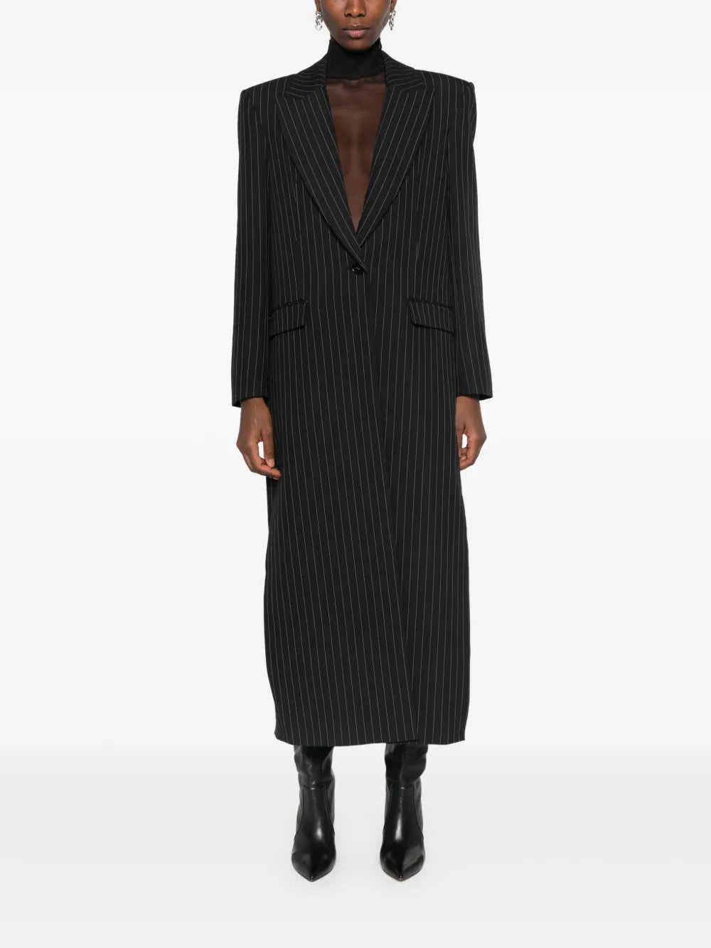 Pinstripe Flannel Maxi Coat