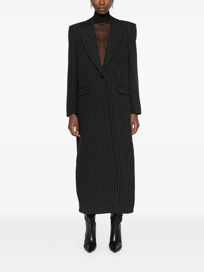 Pinstripe Flannel Maxi Coat
