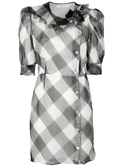 Checked Silk Mini Dress