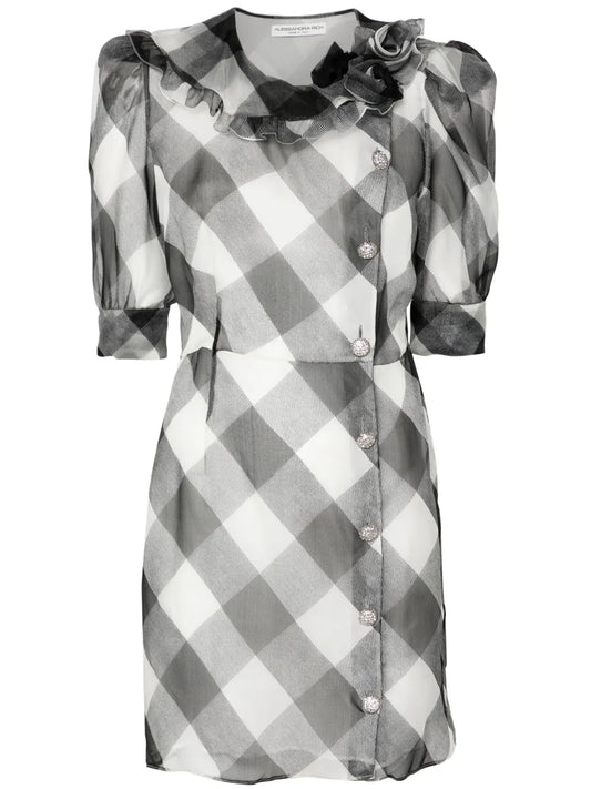 Checked Silk Mini Dress