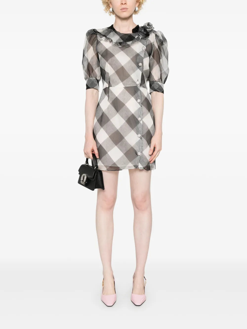Checked Silk Mini Dress