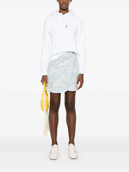 Floral-Jacquard Denim Wrap Skirt