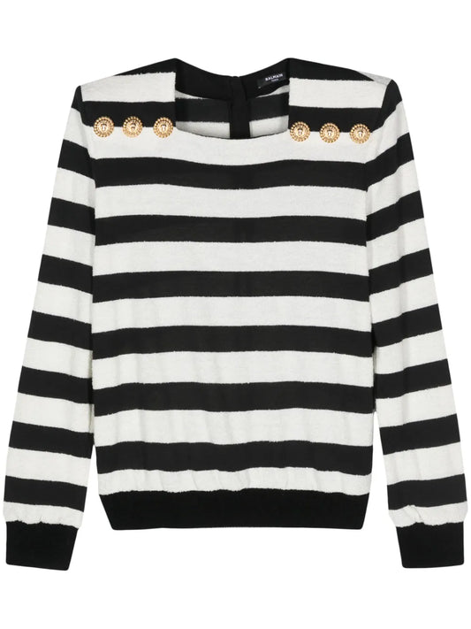 Embossed-Button Striped Jumper