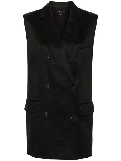 Double-Breasted Linen Blend Gilet