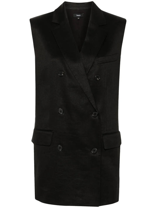 Double-Breasted Linen Blend Gilet