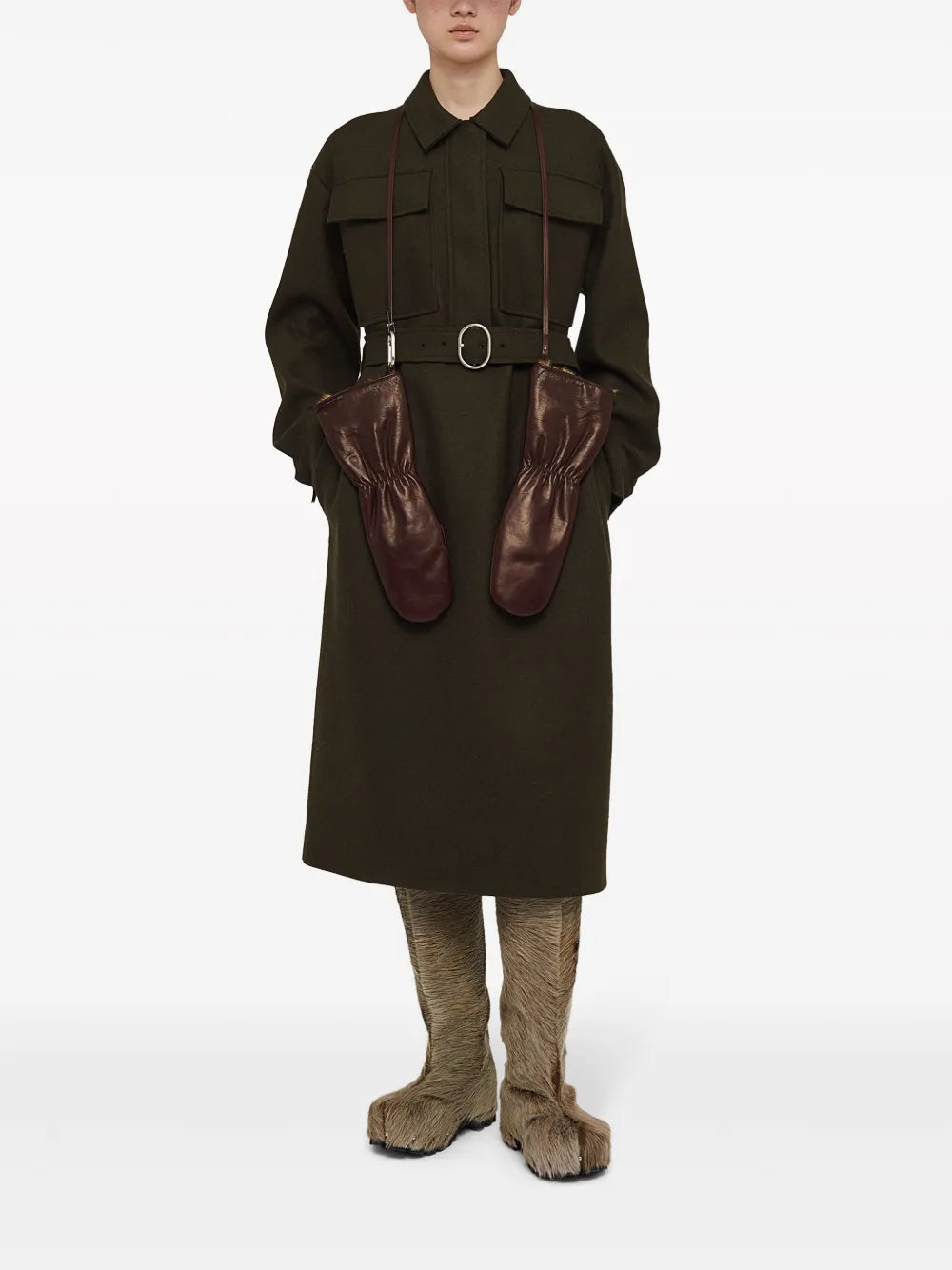 Classic-Collar Wool-Blend Dress