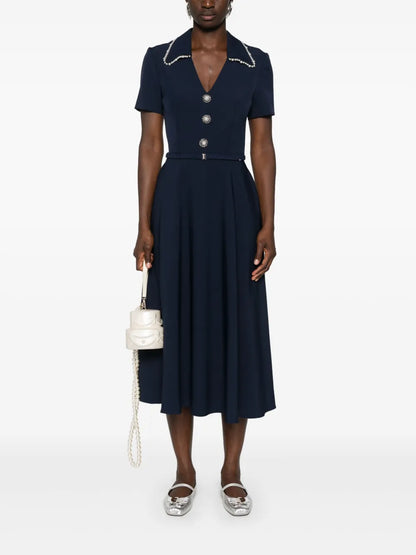 V-Neck Belted Midi Dress