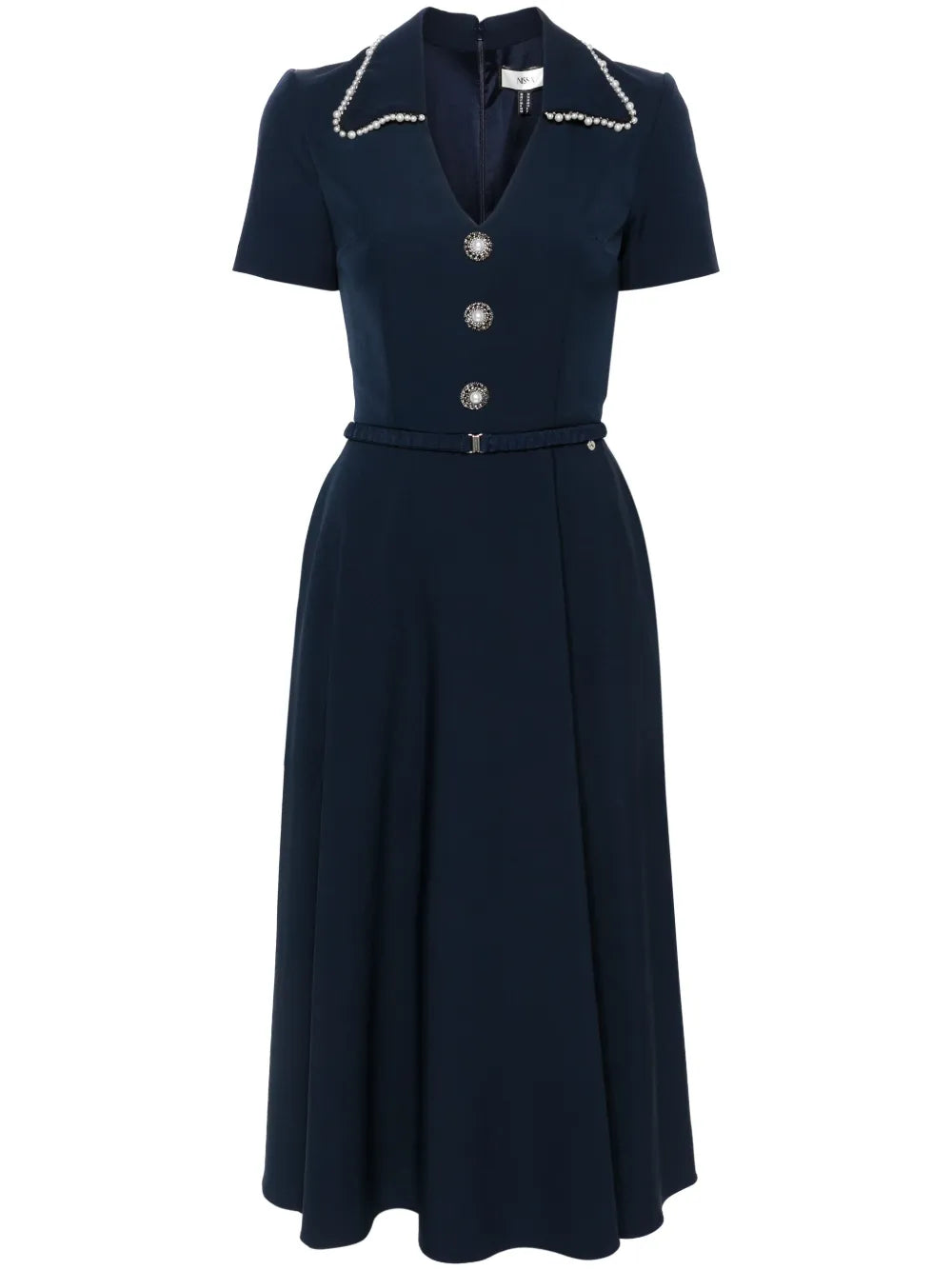 V-Neck Belted Midi Dress