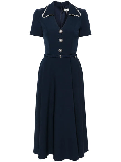 V-Neck Belted Midi Dress