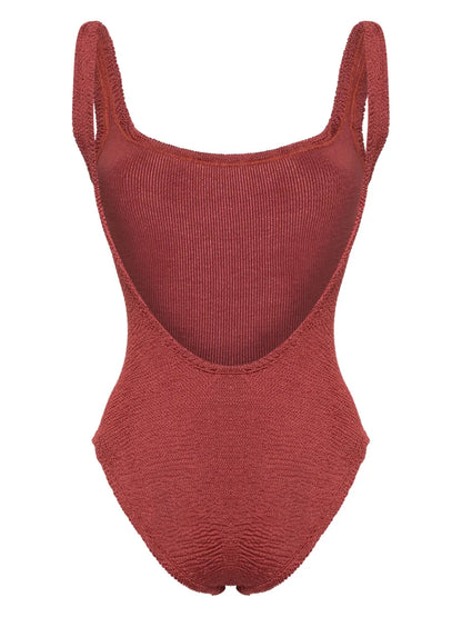 Square-Neck Shirred Swimsuit