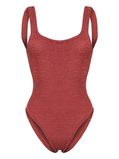Square-Neck Shirred Swimsuit