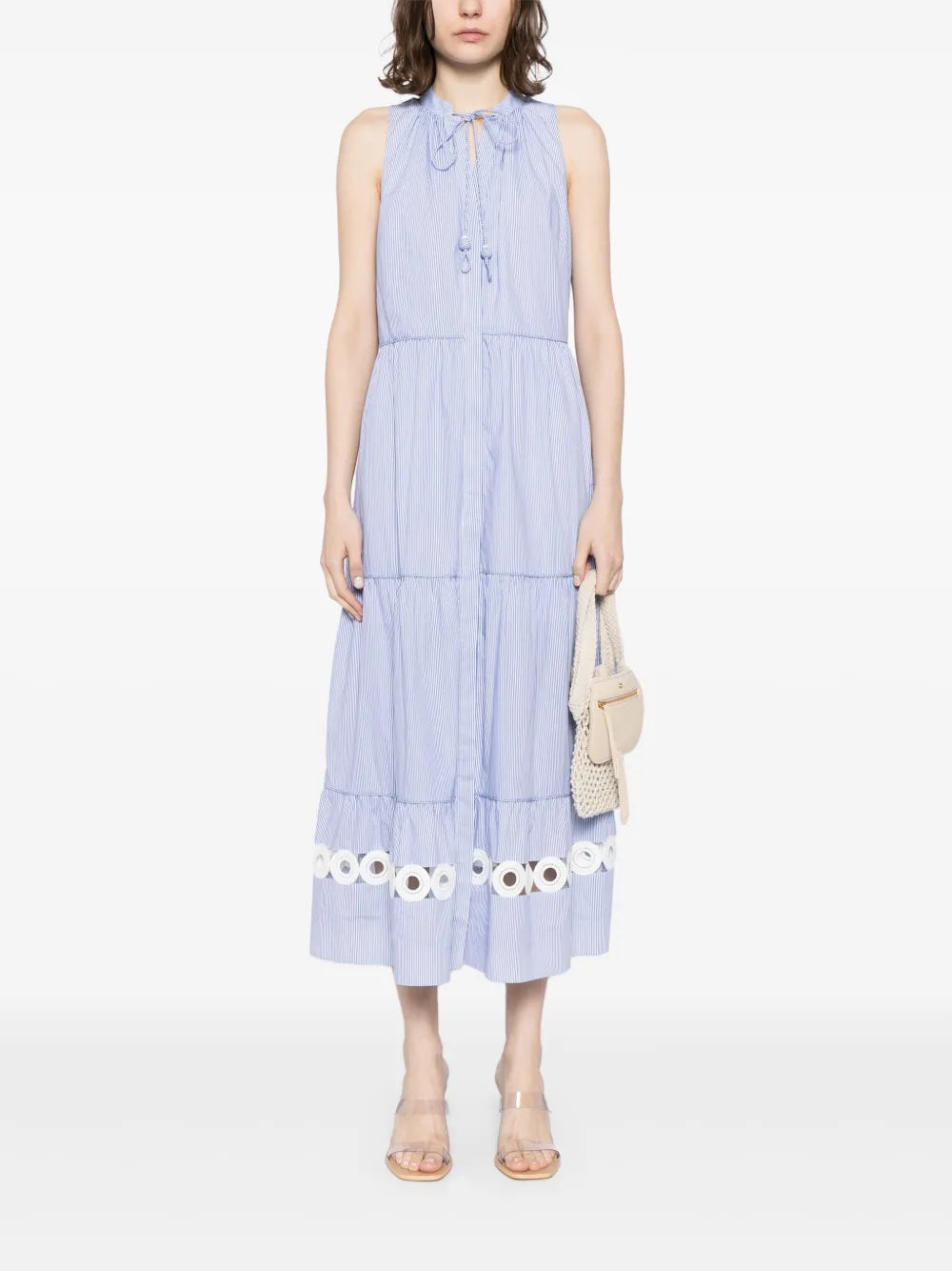 Positano Pinstripe-Pattern Midi Dress