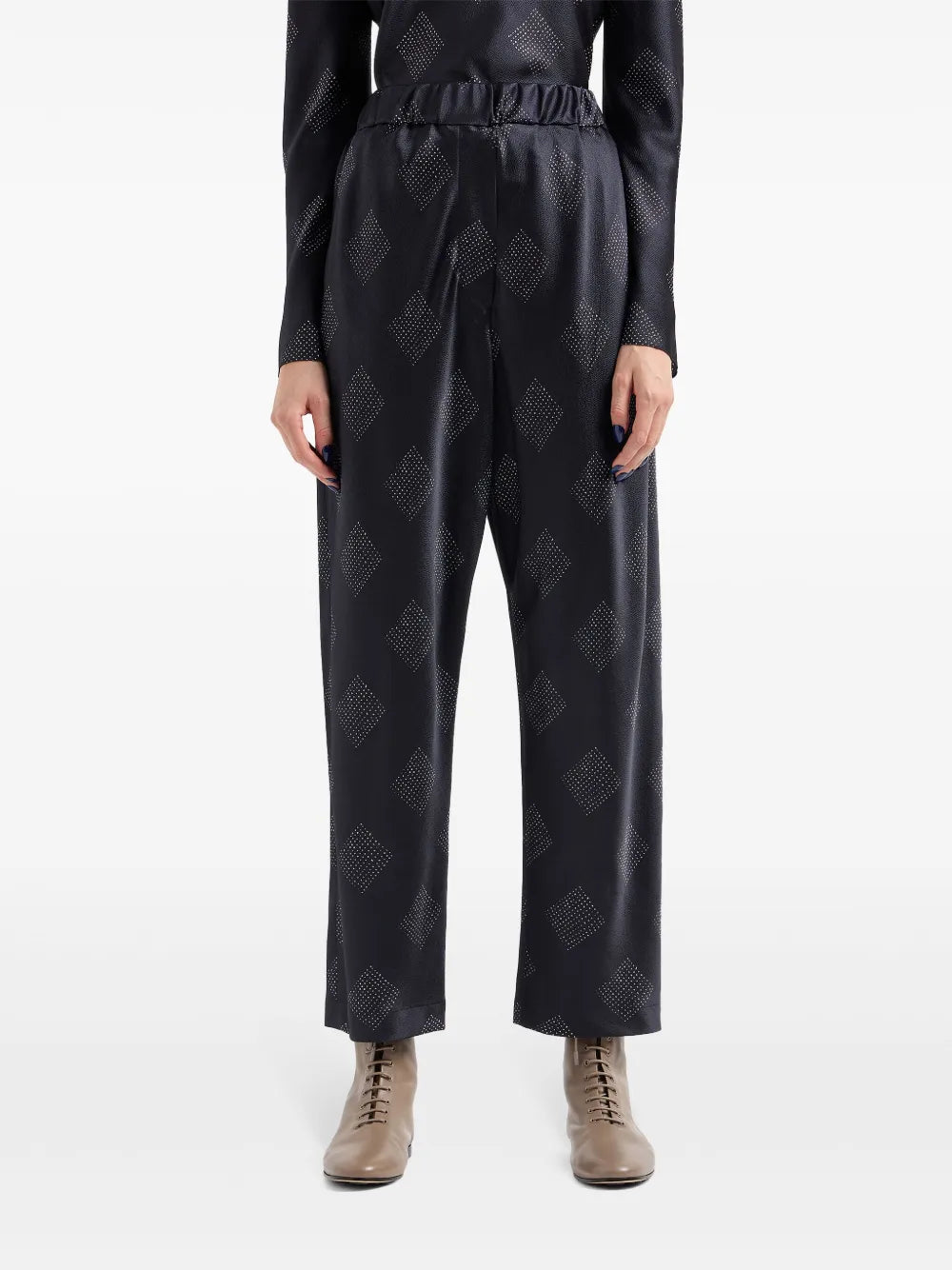 Diamond-Print Straight-Leg Trousers