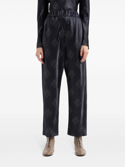 Diamond-Print Straight-Leg Trousers