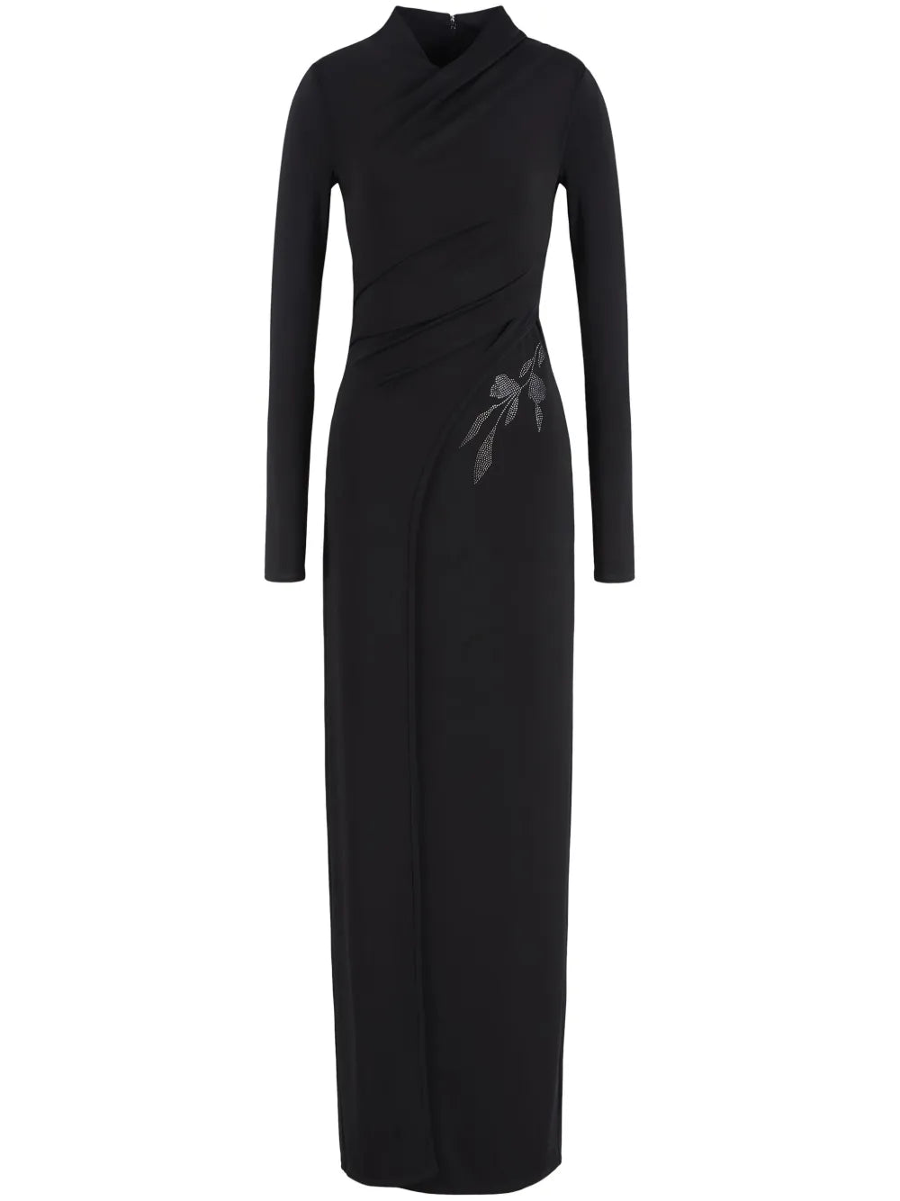 Floral-Appliqué Long-Sleeve Gown
