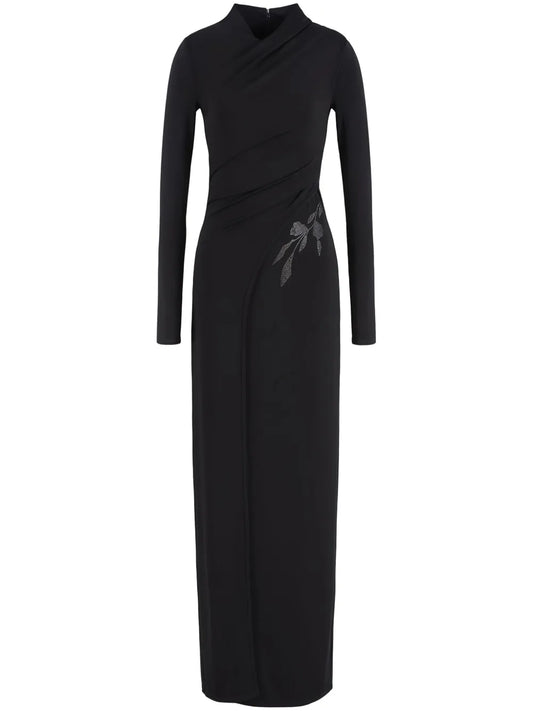 Floral-Appliqué Long-Sleeve Gown