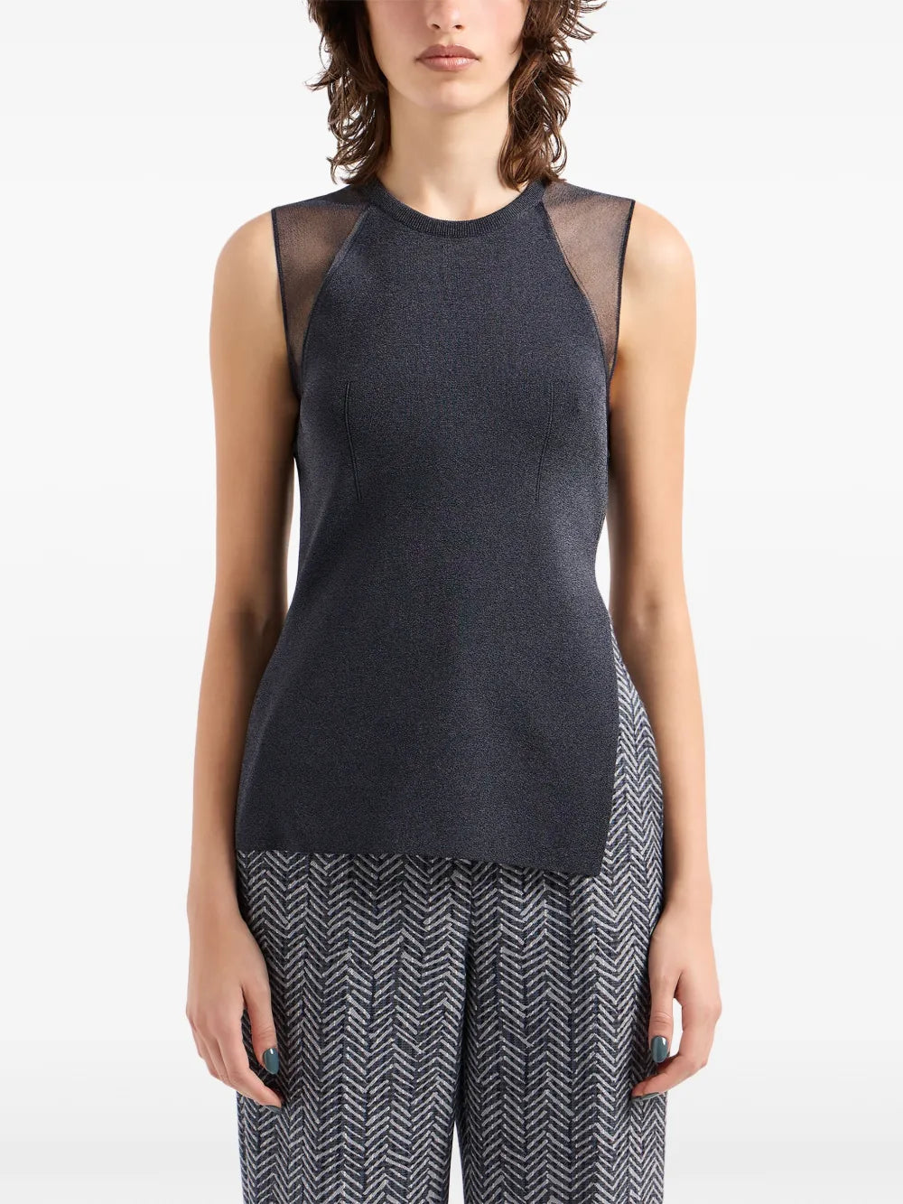 Semi-Sheer Sleeveless Knitted Top