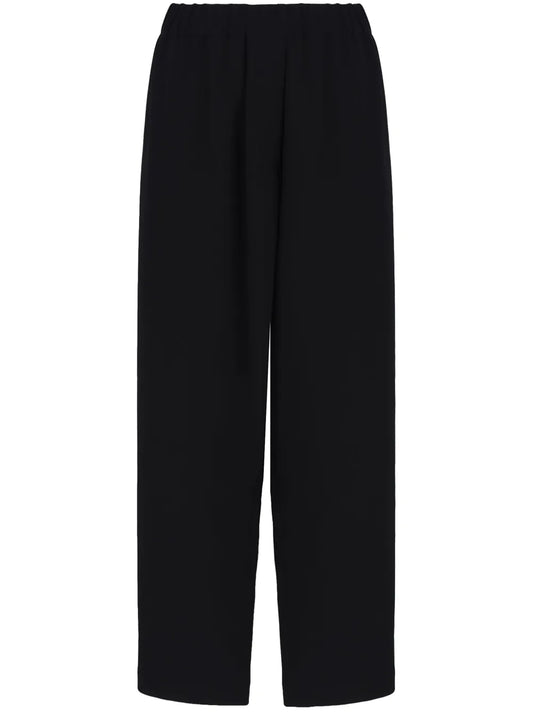 Elasticated-Waistband Straight-Leg Silk Trousers