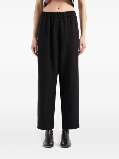 Elasticated-Waistband Straight-Leg Silk Trousers