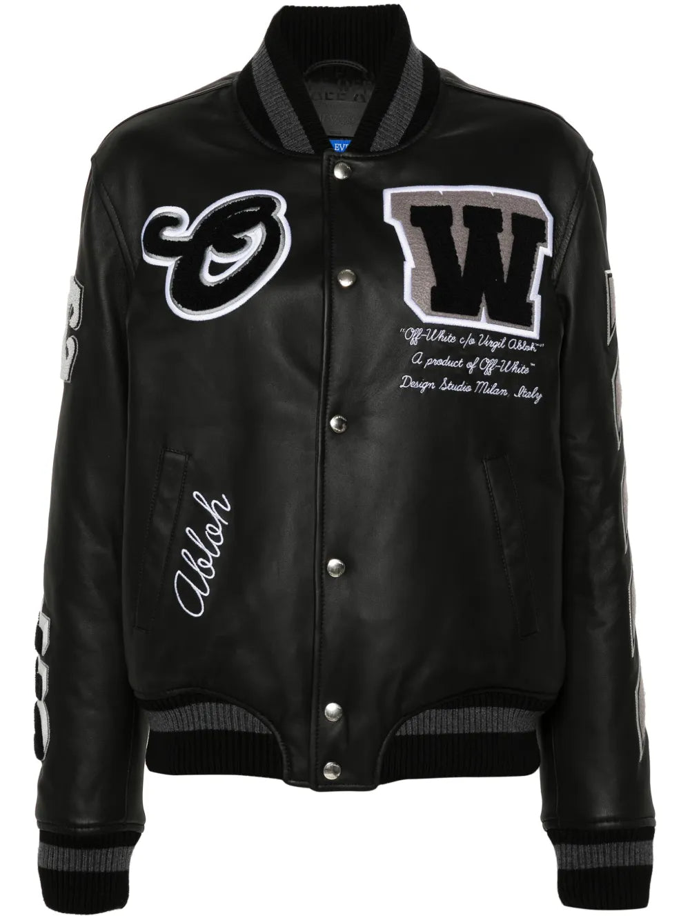 Appliqué Leather Bomber Jacket