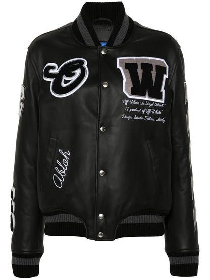 Appliqué Leather Bomber Jacket