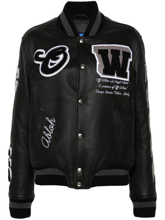 Appliqué Leather Bomber Jacket