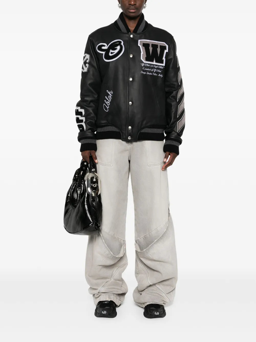 Appliqué Leather Bomber Jacket
