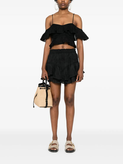 Eliani Embroidered Ruffled Top