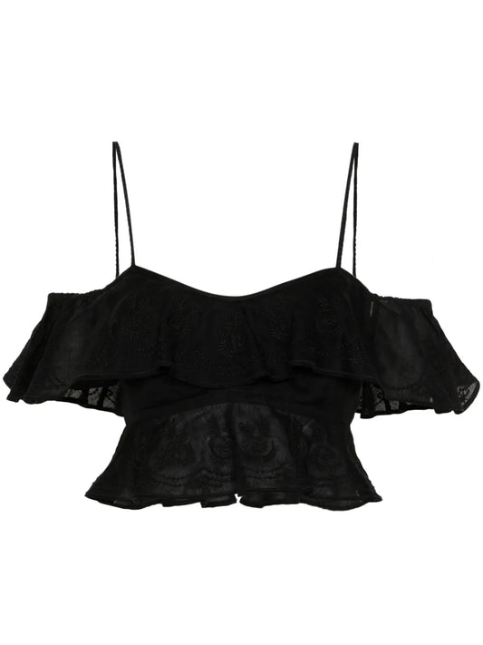 Eliani Embroidered Ruffled Top