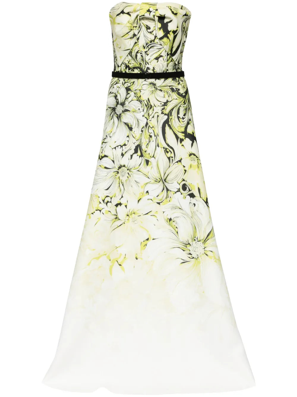 Floral-Print Strapless Gown